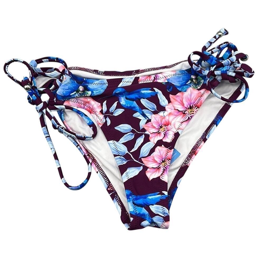 CUPSHE Women's Floral Hummingbird Side Tie Bikini Bottoms Size Small NWT
